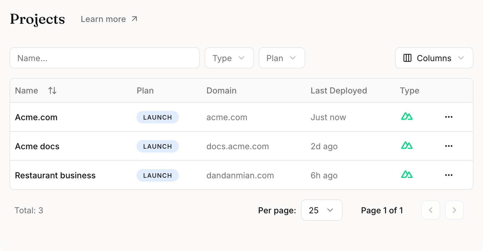 Velumi dashboard showing a Nuxt project
